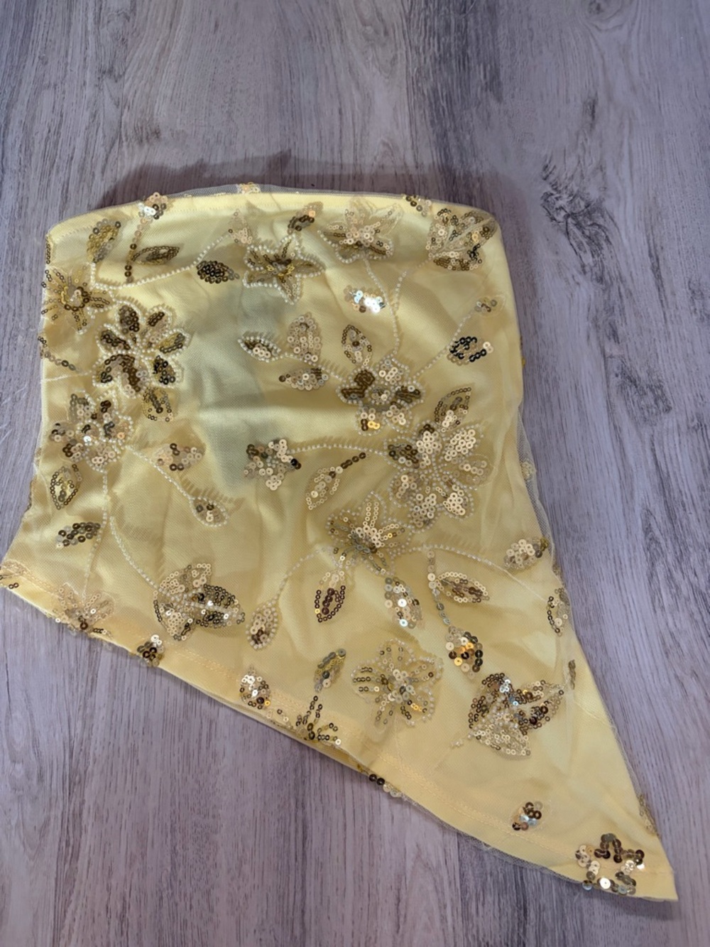 Yellow Sequin Floral Strapless Bandeau Top